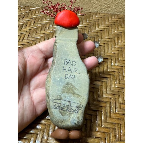 Whimsical Clay & Stone "Bad Hair Day" Bird Figurine - Picture 4 of 8